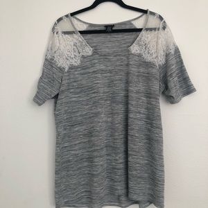 Gray top with lace detail sleeve
